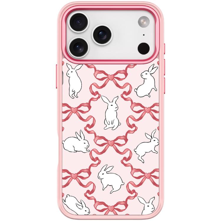For iPhone 17 Pro Max Butterfly Knot White Rabbit Pattern Magnetic Phone Case(Pink)