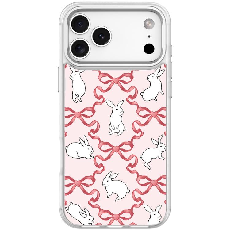 For iPhone 17 Pro Max Butterfly Knot White Rabbit Pattern Magnetic Phone Case(Transparent White)