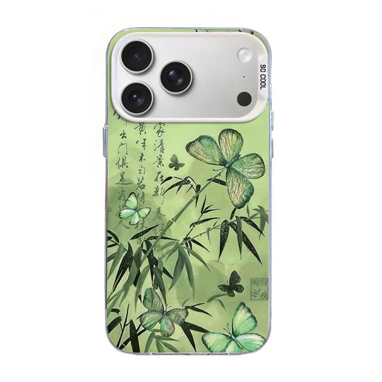 For iPhone 17 Pro Max Butterfly Pattern Silver Plating PC Hybrid TPU Phone Case(Bamboo Green)