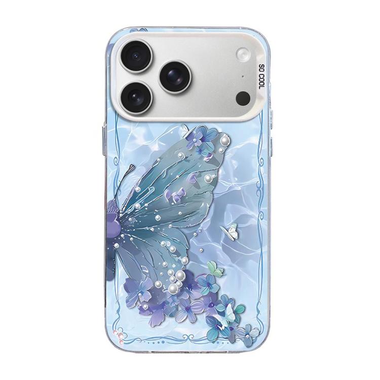 For iPhone 17 Pro Max Butterfly Pattern Silver Plating PC Hybrid TPU Phone Case(Blue Purple)