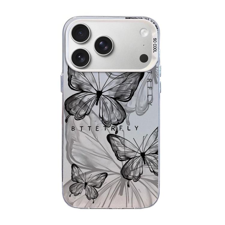 For iPhone 17 Pro Max Butterfly Pattern Silver Plating PC Hybrid TPU Phone Case(Ink Shadow)
