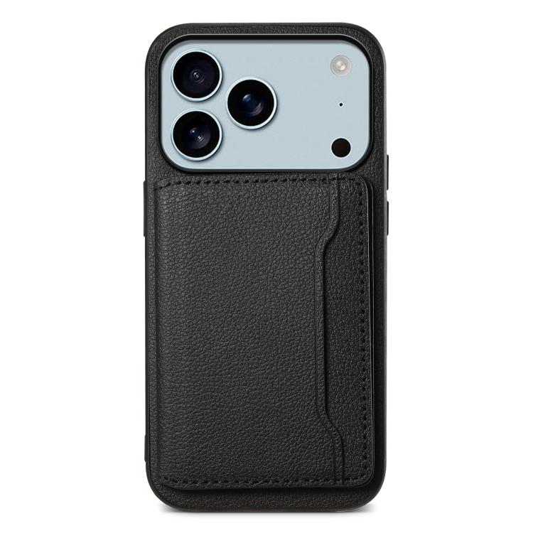 For iPhone 17 Pro Max Calf Texture Card Bag Design Full Coverage Phone Case(Black)