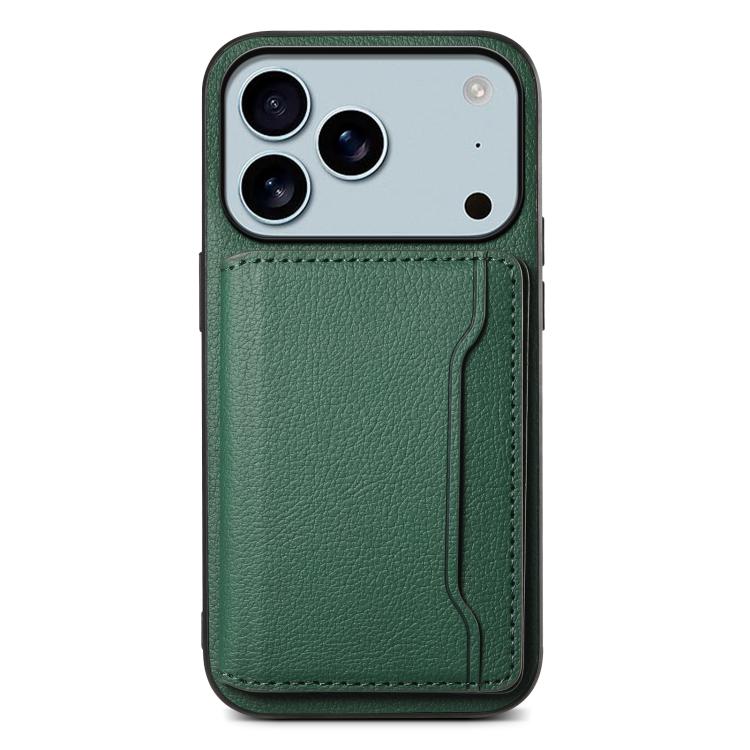 For iPhone 17 Pro Max Calf Texture Card Bag Design Full Coverage Phone Case(Green)
