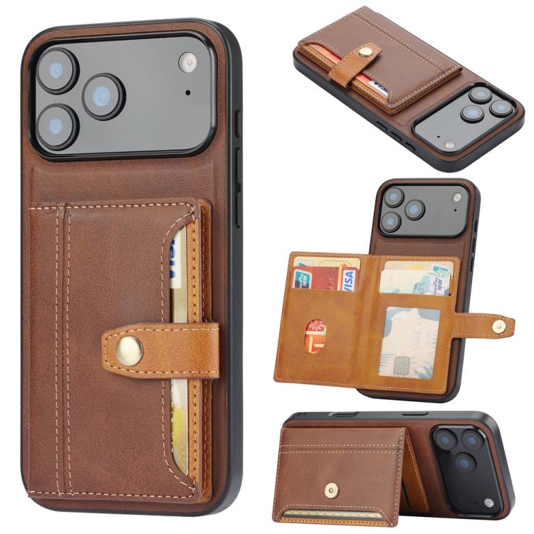 For iPhone 17 Pro Max Calfskin Card Slot TPU Hybrid PU Phone Case(Brown)