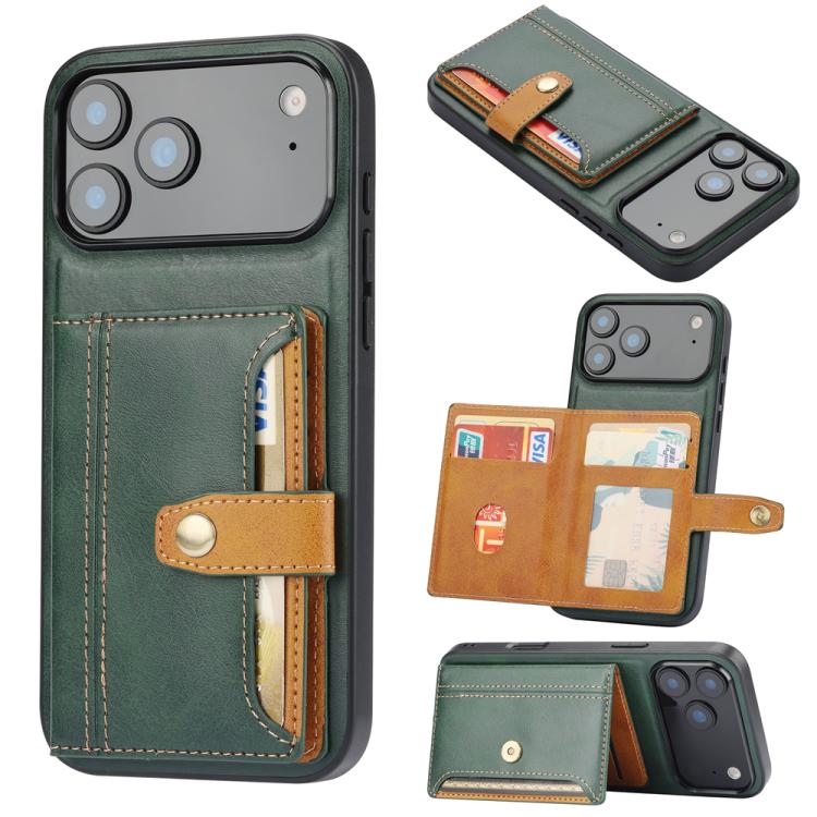 For iPhone 17 Pro Max Calfskin Card Slot TPU Hybrid PU Phone Case(Green)