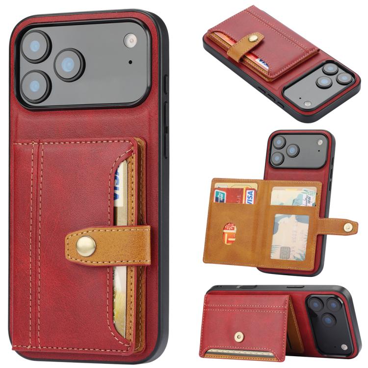 For iPhone 17 Pro Max Calfskin Card Slot TPU Hybrid PU Phone Case(Red)