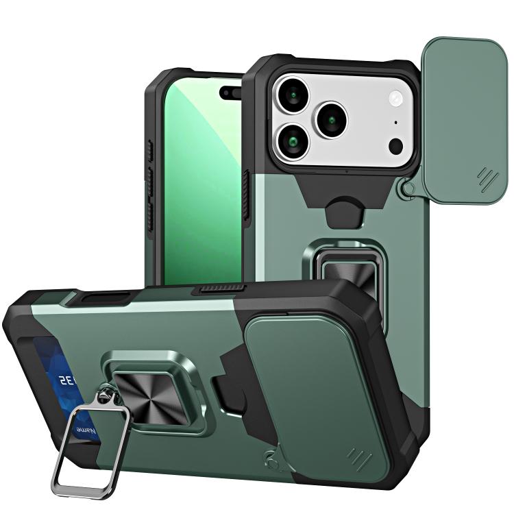 For iPhone 17 Pro Max Camera Shield Card Slot PC+TPU Phone Case(Dark Green)