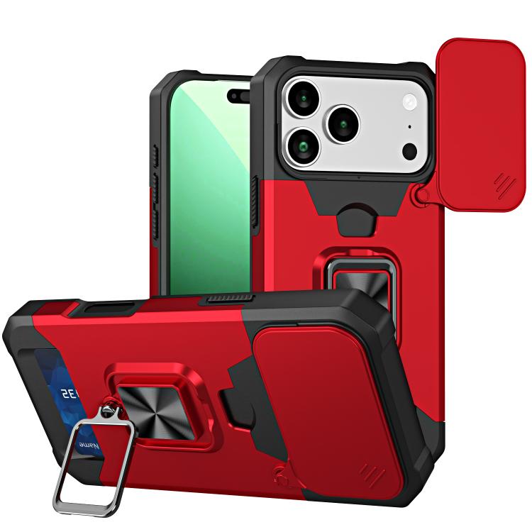 For iPhone 17 Pro Max Camera Shield Card Slot PC+TPU Phone Case(Red)