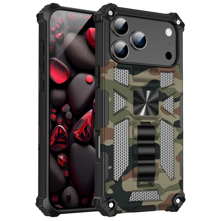 For iPhone 17 Pro Max Camouflage Armor Kickstand TPU + PC Magnetic Phone Case(Army Green)