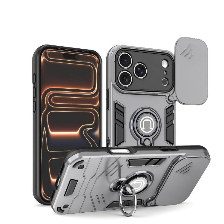 For iPhone 17 Pro Max Camshield Ring Holder Phone Case(Grey)