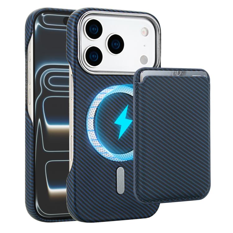 For iPhone 17 Pro Max Carbon Fiber MagSafe Magnetic Card Holder Phone Case(Blue)