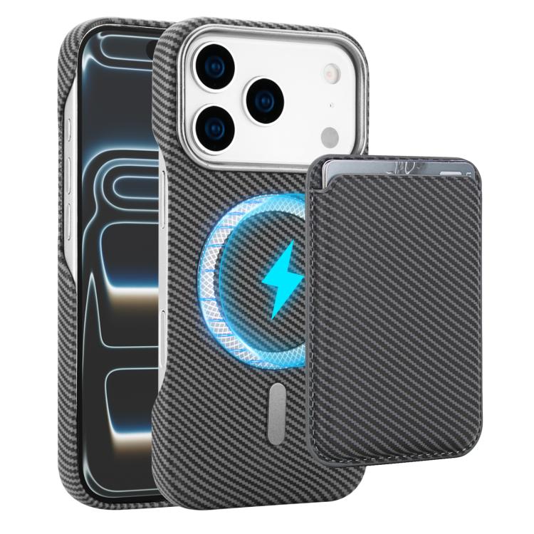 For iPhone 17 Pro Max Carbon Fiber MagSafe Magnetic Card Holder Phone Case(Grey)