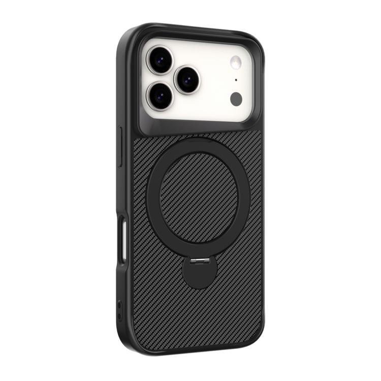For iPhone 17 Pro Max Carbon Fiber Texture 360 MagSafe Holder Phone Case(Black)