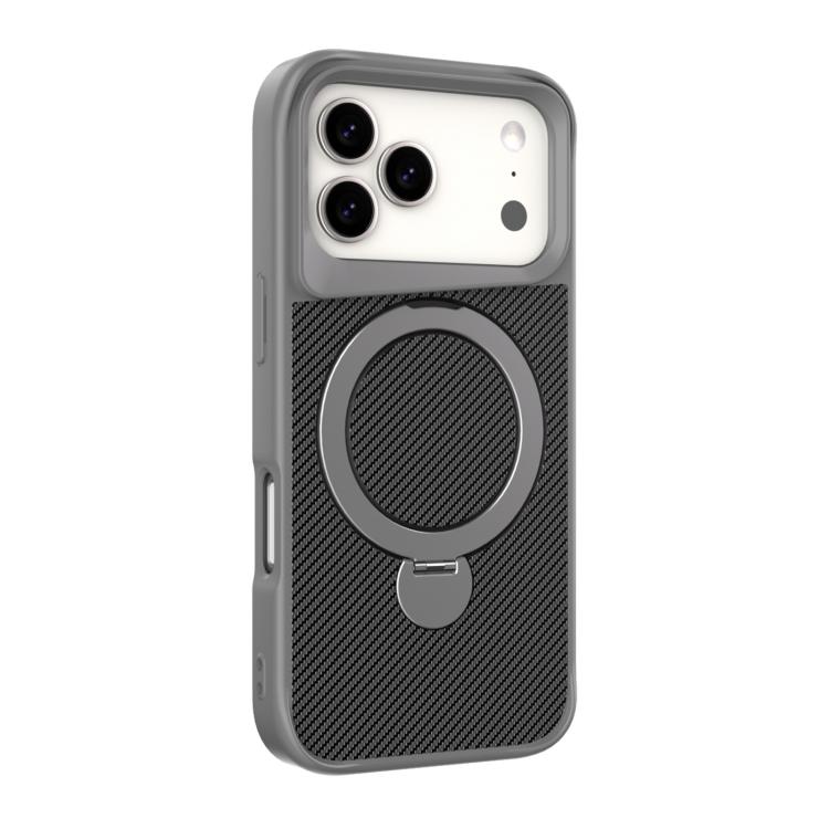 For iPhone 17 Pro Max Carbon Fiber Texture 360 MagSafe Holder Phone Case(Titanium Gray)