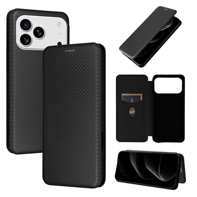 For iPhone 17 Pro Max Carbon Fiber Texture Flip Leather Phone Case(Black)