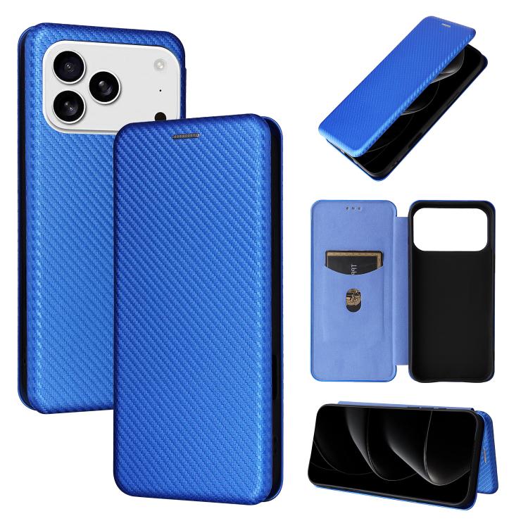 For iPhone 17 Pro Max Carbon Fiber Texture Flip Leather Phone Case(Blue)