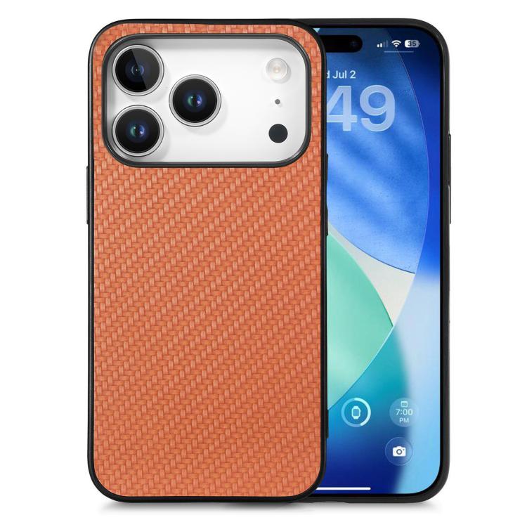 For iPhone 17 Pro Max Carbon Fiber Texture Leather Back Phone Case(Brown)