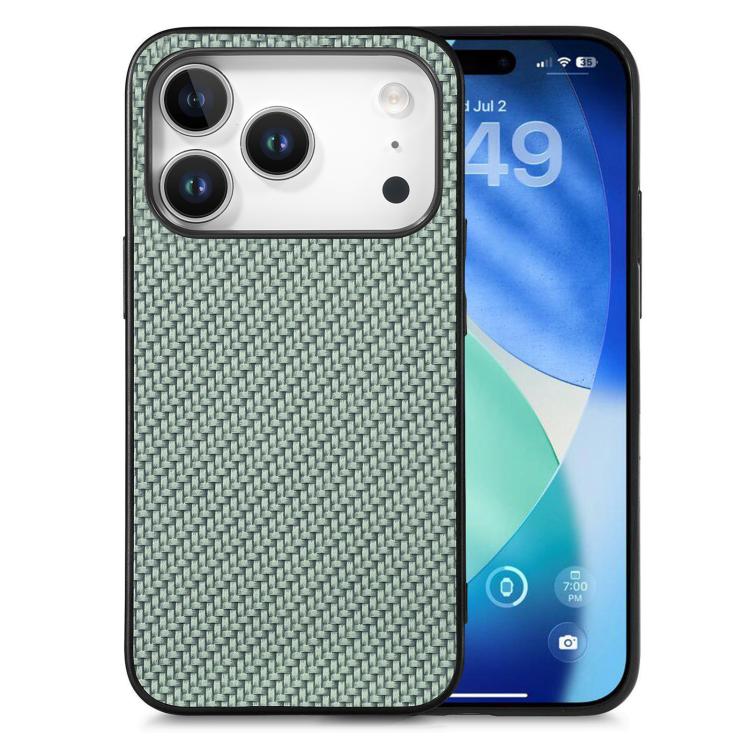 For iPhone 17 Pro Max Carbon Fiber Texture Leather Back Phone Case(Green)