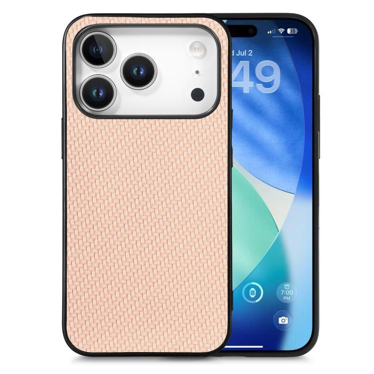 For iPhone 17 Pro Max Carbon Fiber Texture Leather Back Phone Case(Khaki)