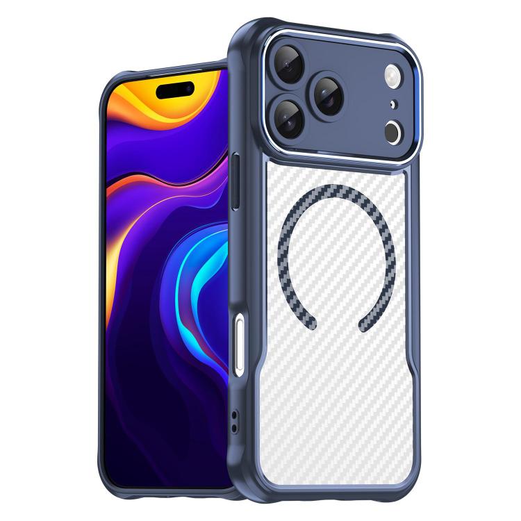 For iPhone 17 Pro Max Carbon Fiber Texture MagSafe Translucent Phone Case(Blue)