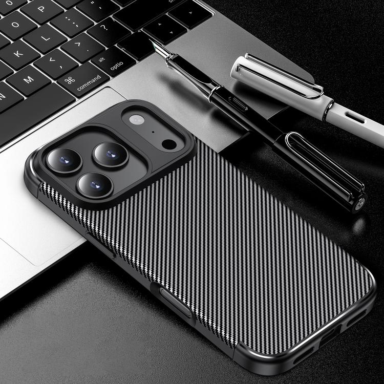 For iPhone 17 Pro Max Carbon Fiber Texture Shockproof TPU Phone Case(Black)