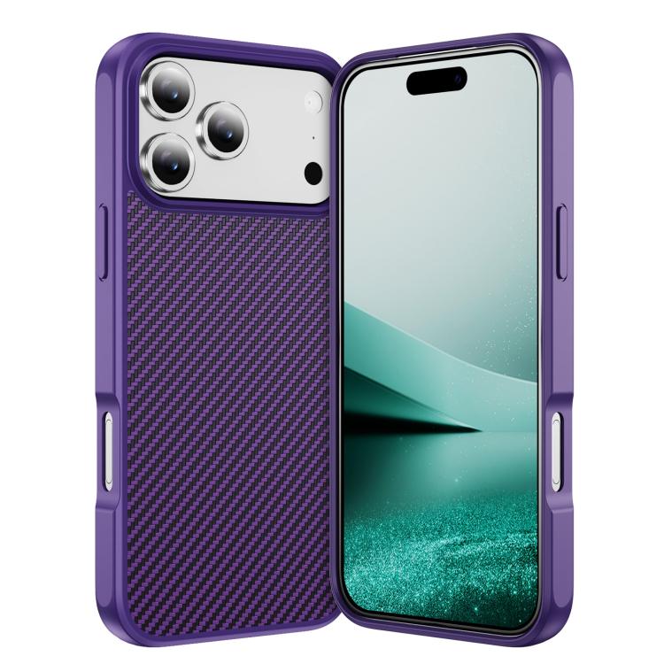 For iPhone 17 Pro Max Carbon Fiber Texture Skin-feel MagSafe Phone Case(Purple)