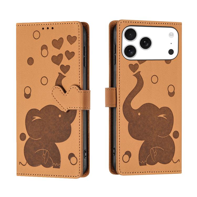For iPhone 17 Pro Max Cartoon Elephant Embossed Leather Phone Case(Yellow)