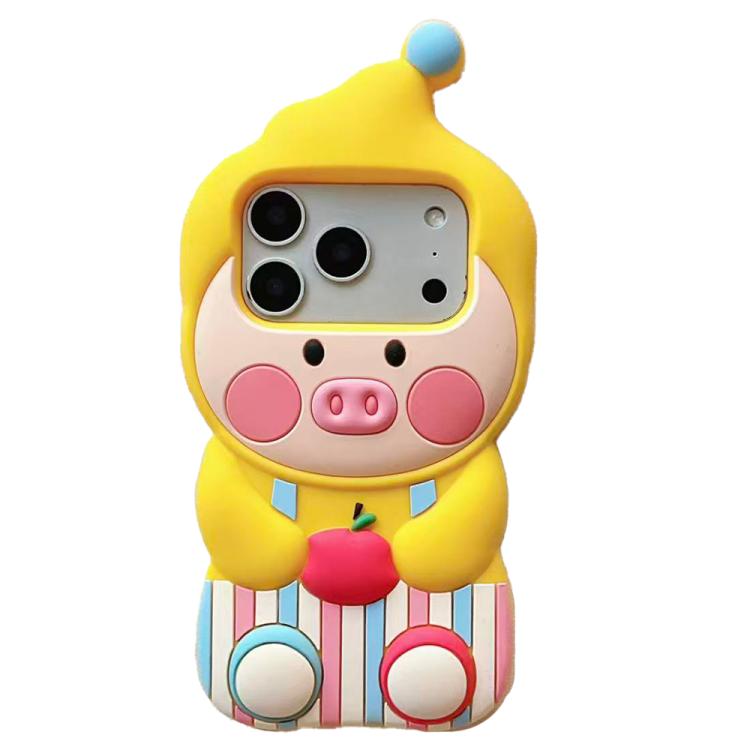For iPhone 17 Pro Max Cartoon Pig Silicone Phone Case(Yellow)
