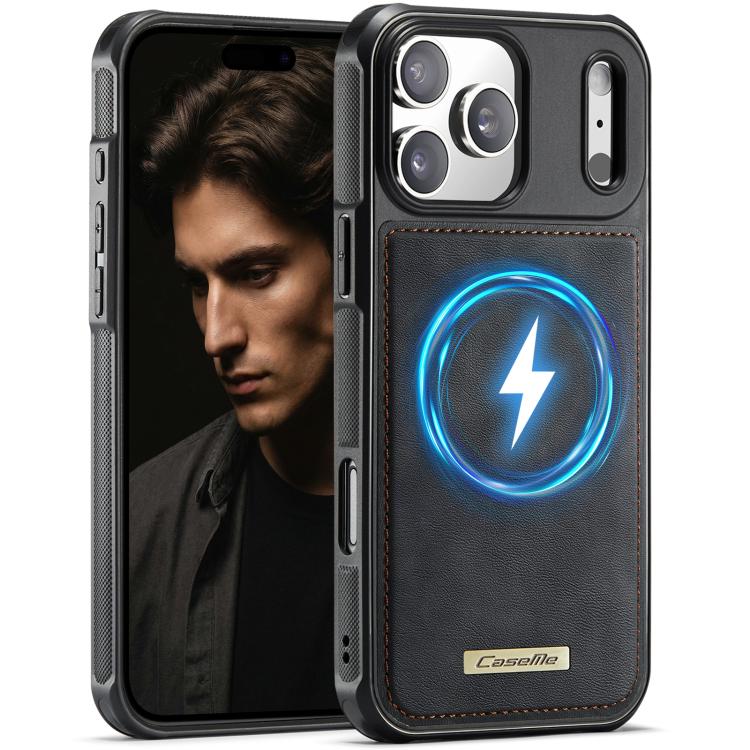 For iPhone 17 Pro Max CaseMe C69 Series Magnetic Vegan Leather Back Phone Case(Black)