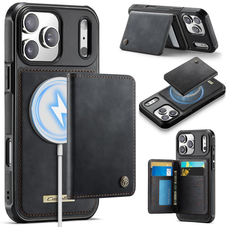 For iPhone 17 Pro Max CaseMe Me80 Series Detachable Wallet Magnetic RFID Vegan Leather Phone Case(Black)