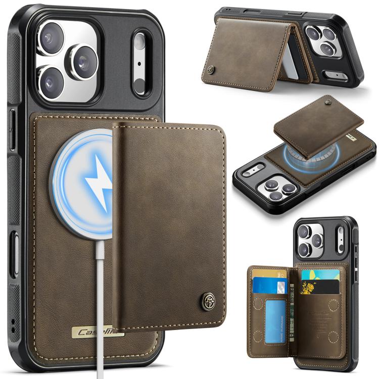 For iPhone 17 Pro Max CaseMe Me80 Series Detachable Wallet Magnetic RFID Vegan Leather Phone Case(Coffee)