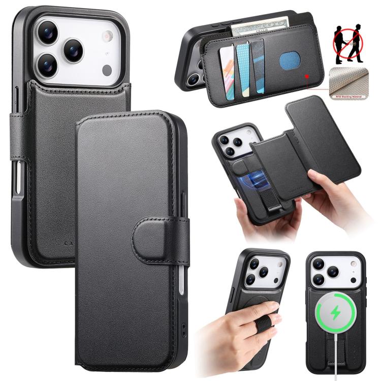 For iPhone 17 Pro Max CaseNeo Finger Grip Strap MagSafe Leather Phone Case(Black)