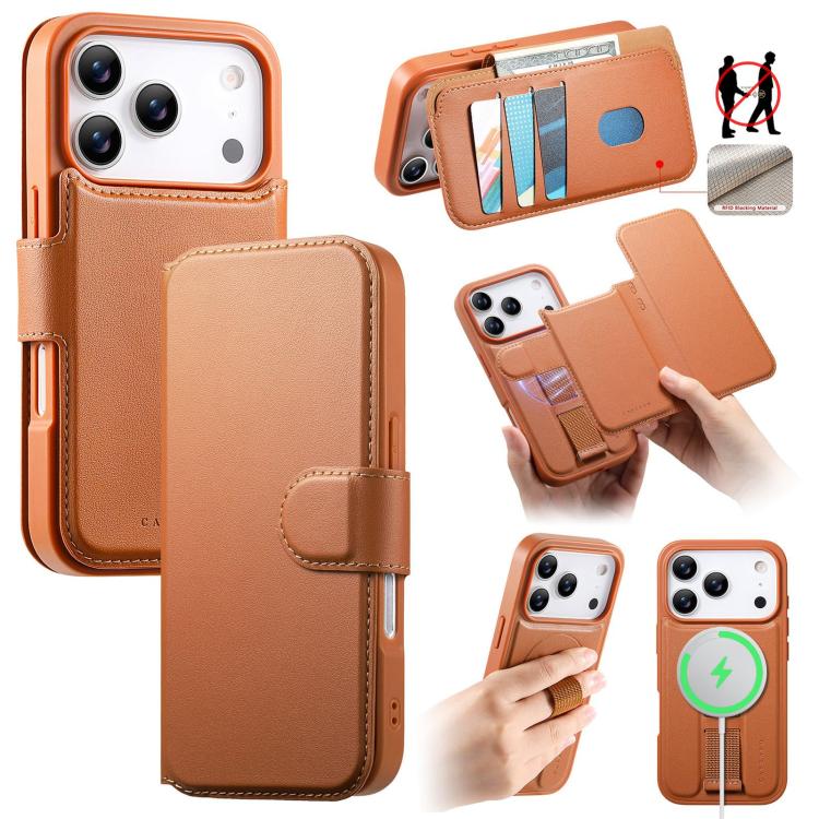 For iPhone 17 Pro Max CaseNeo Finger Grip Strap MagSafe Leather Phone Case(Brown)