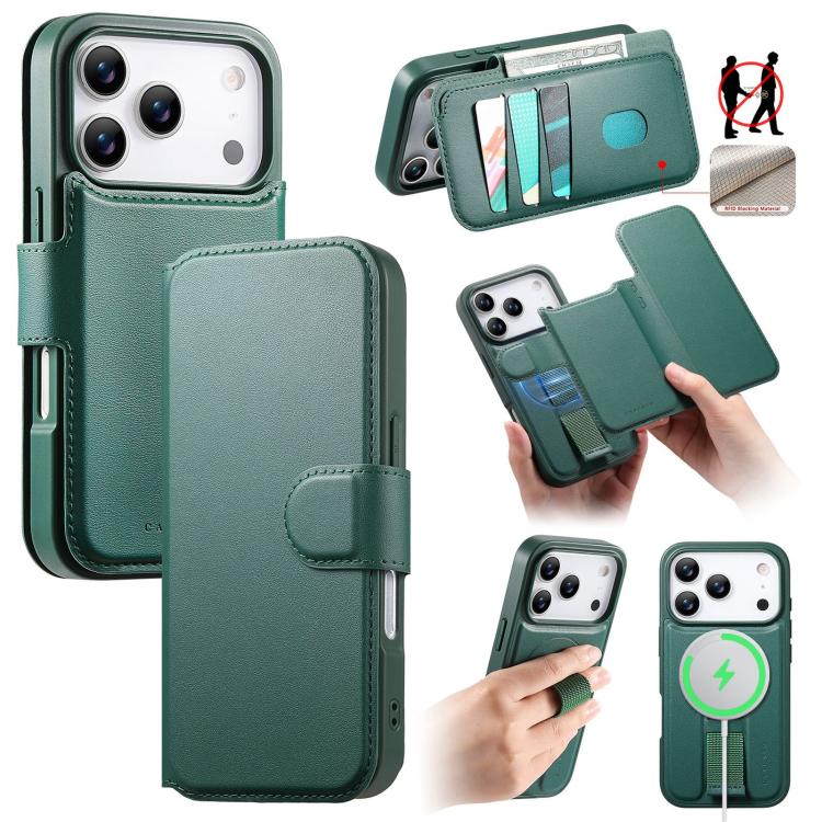 For iPhone 17 Pro Max CaseNeo Finger Grip Strap MagSafe Leather Phone Case(Green)