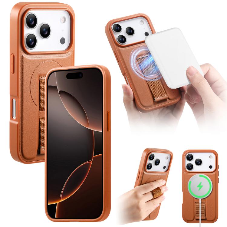 For iPhone 17 Pro Max CaseNeo Finger Grip Wristband MagSafe Back Phone Case(Brown)