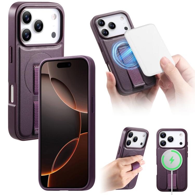 For iPhone 17 Pro Max CaseNeo Finger Grip Wristband MagSafe Back Phone Case(Purple)