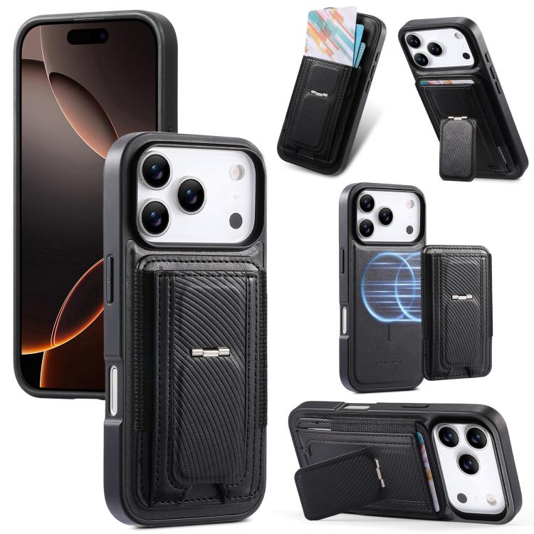 For iPhone 17 Pro Max CaseNeo Fold Holder Retro Elastic Card Bag Magnetic Back Phone Case(Black)