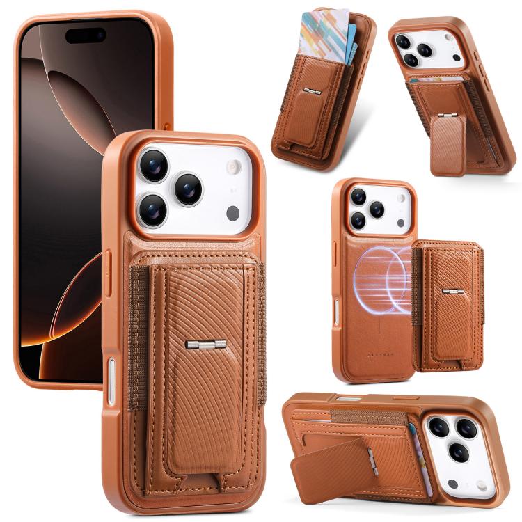 For iPhone 17 Pro Max CaseNeo Fold Holder Retro Elastic Card Bag Magnetic Back Phone Case(Brown)