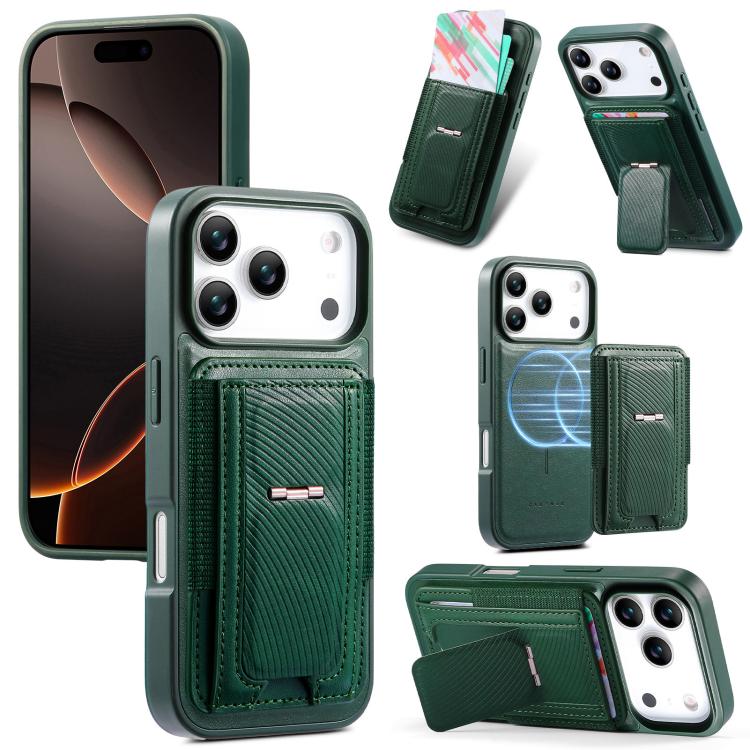 For iPhone 17 Pro Max CaseNeo Fold Holder Retro Elastic Card Bag Magnetic Back Phone Case(Green)