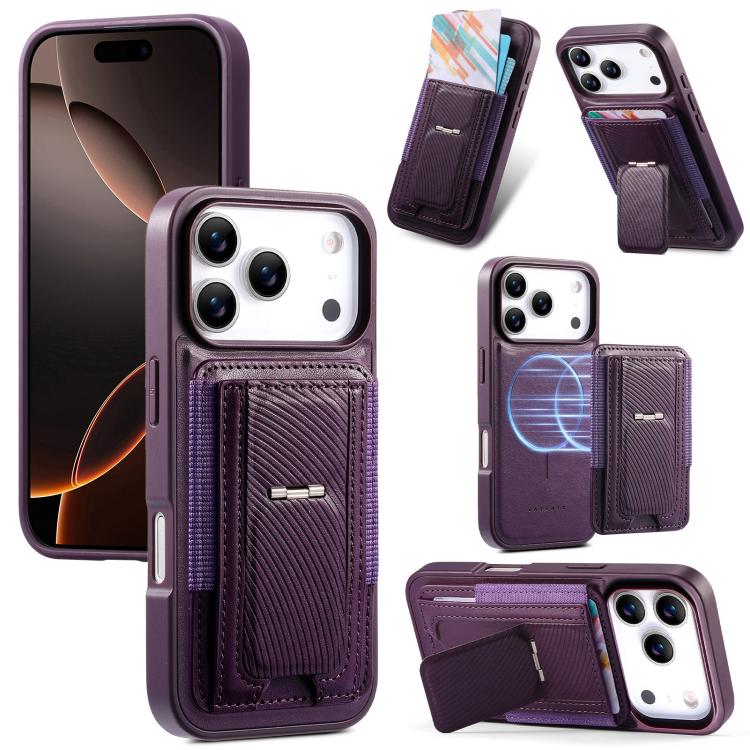 For iPhone 17 Pro Max CaseNeo Fold Holder Retro Elastic Card Bag Magnetic Back Phone Case(Purple)