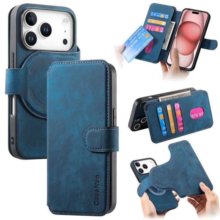 For iPhone 17 Pro Max CaseNeo MagSafe RFID Anti-theft Retro Leather Phone Case(Blue)