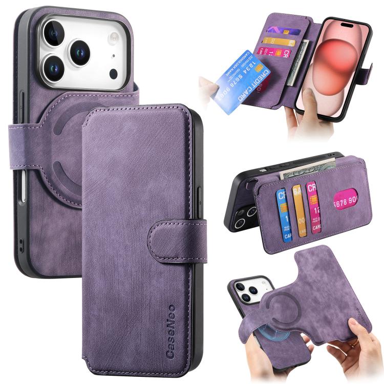 For iPhone 17 Pro Max CaseNeo MagSafe RFID Anti-theft Retro Leather Phone Case(Purple)
