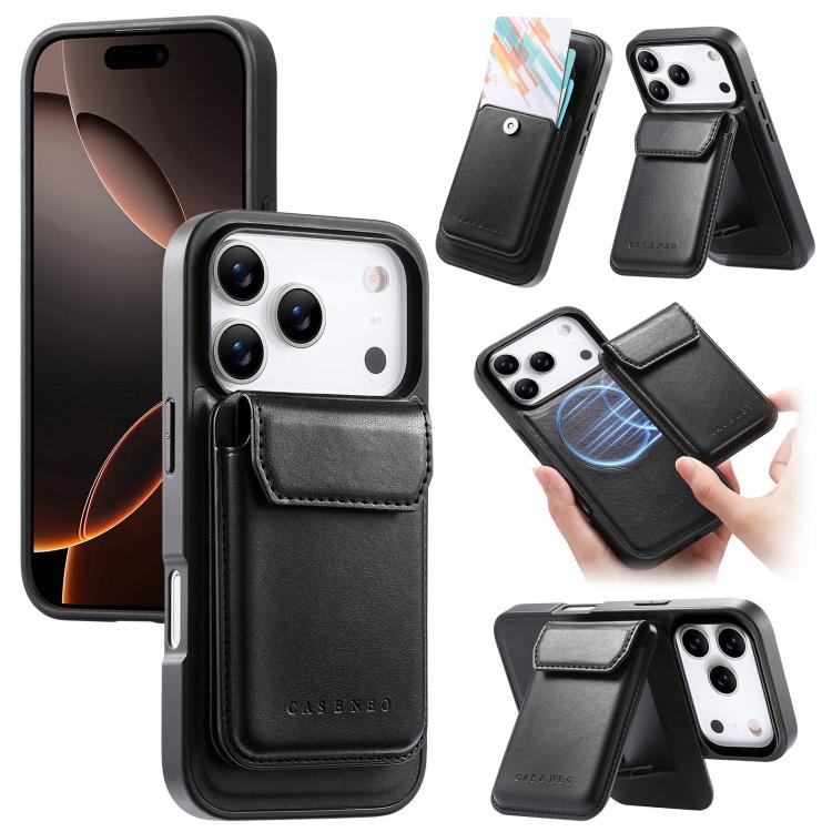 For iPhone 17 Pro Max CaseNeo Retro Multi-Card Bag Magnetic Back Phone Case(Black)