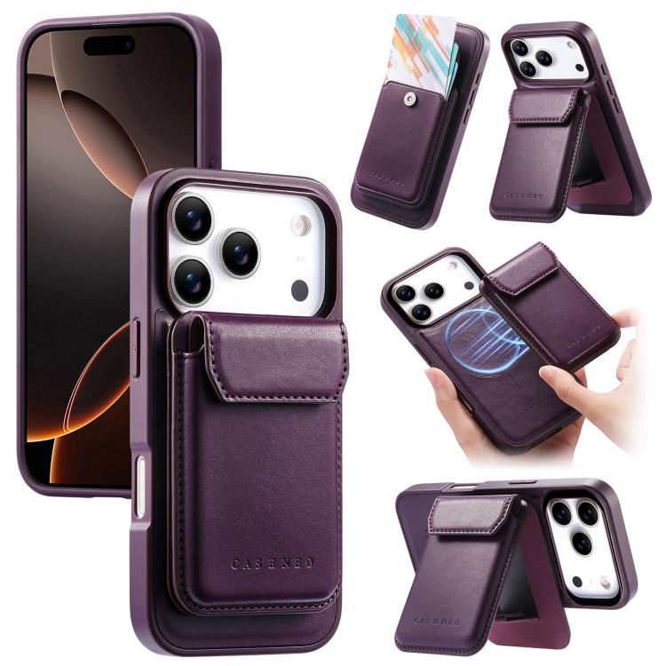 For iPhone 17 Pro Max CaseNeo Retro Multi-Card Bag Magnetic Back Phone Case(Purple)