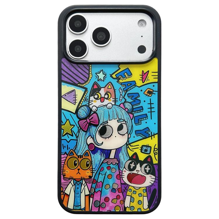 For iPhone 17 Pro Max Cat and Girl Pattern PC Hybrid TPU Phone Case(Black)