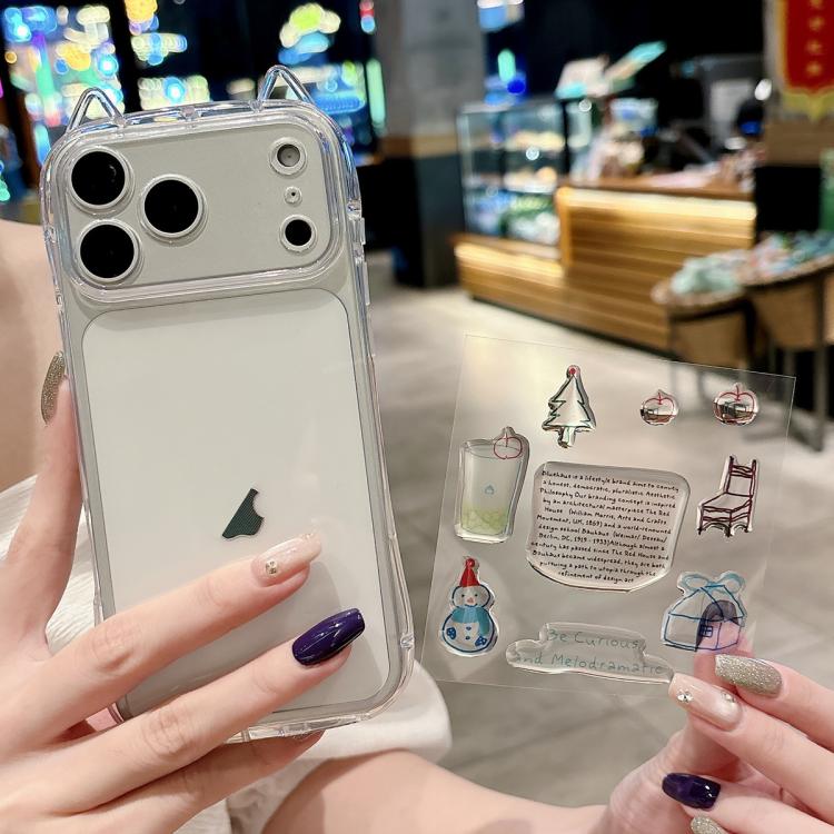 For iPhone 17 Pro Max Cat-Ear Style Transparent PC Phone Case with Resin Sticker(Snowman)