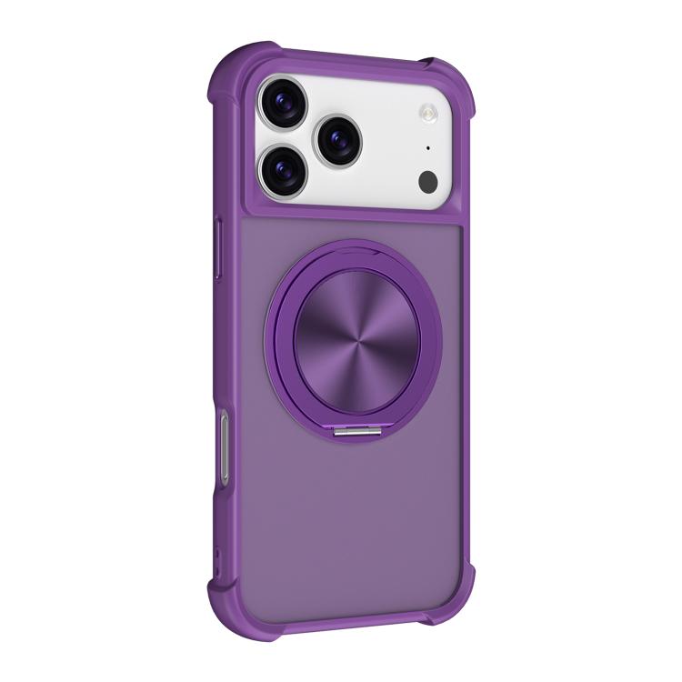 For iPhone 17 Pro Max CD Texture 360 Degree Rotating Holder MagSafe Phone Case(Purple)