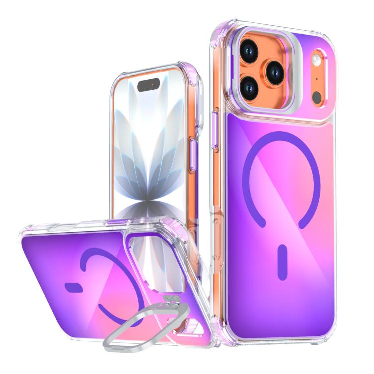 For iPhone 17 Pro Max Chameleon Lens Kickstand Magnetic Phone Case(Purple)