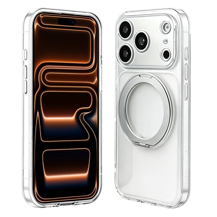 For iPhone 17 Pro Max Change to 17 Pro Silicone Magnetic Phone Case with 360 Degrees Rotating Holder(Transparent)