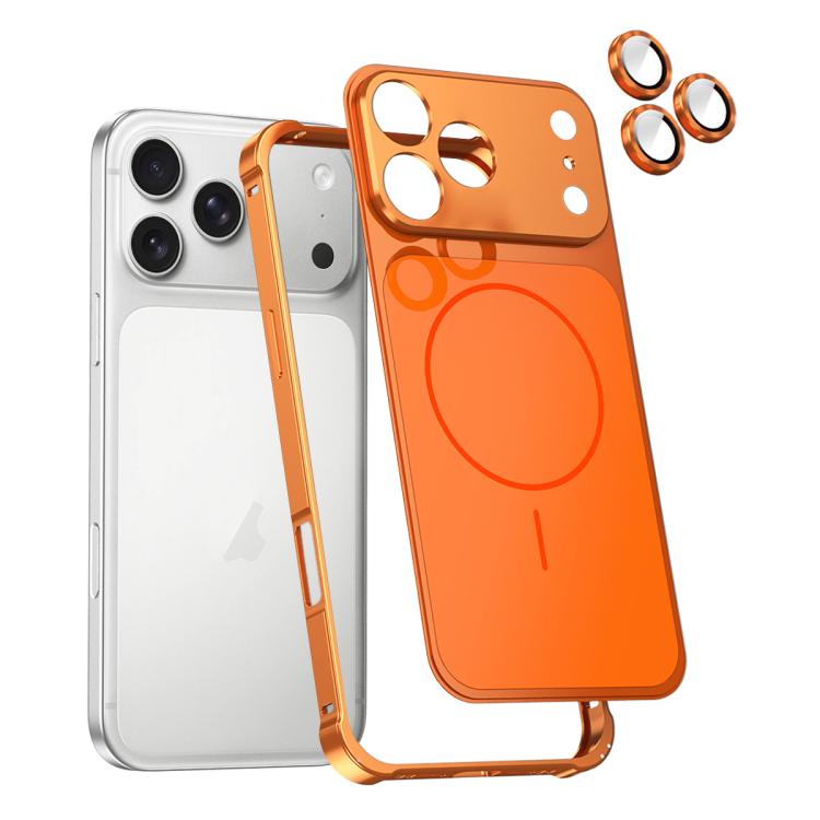 For iPhone 17 Pro Max Change to 17 Series X1 Metal Frame + Lens Magnetic Phone Case(Orange)